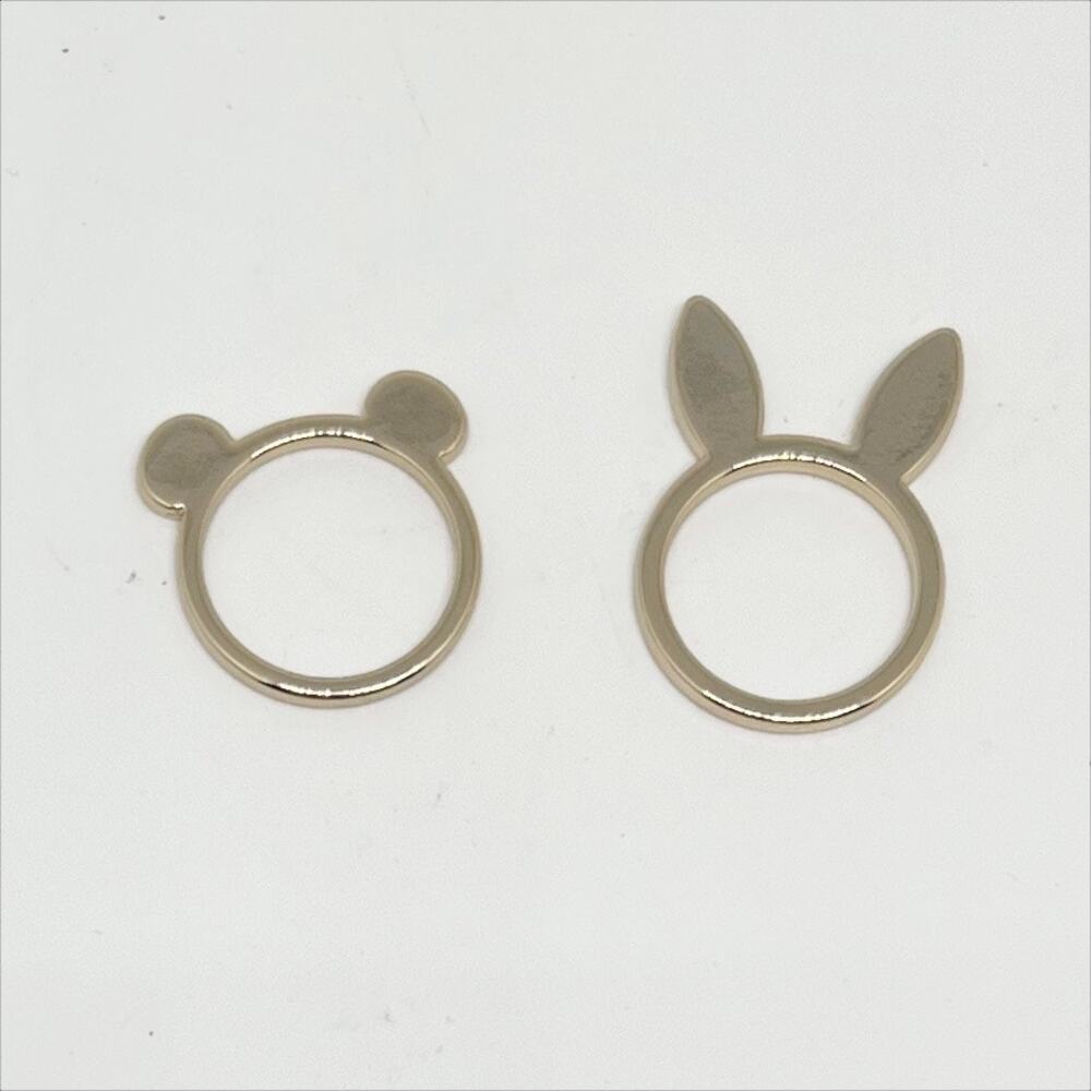 Set of 2 Stackable Gold Tone Rings Rabbit Ears Bear Ears